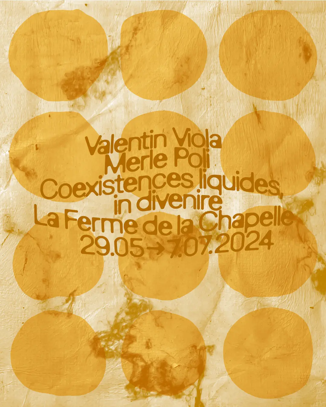 Poster for Valentin Merle and Viola Poli's exhibition at Ferme de la Chapelle.