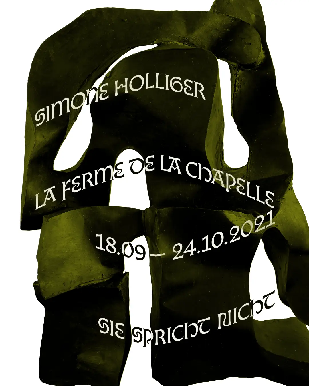 Poster for Simone Holliger's exhibition at Ferme de la Chapelle.