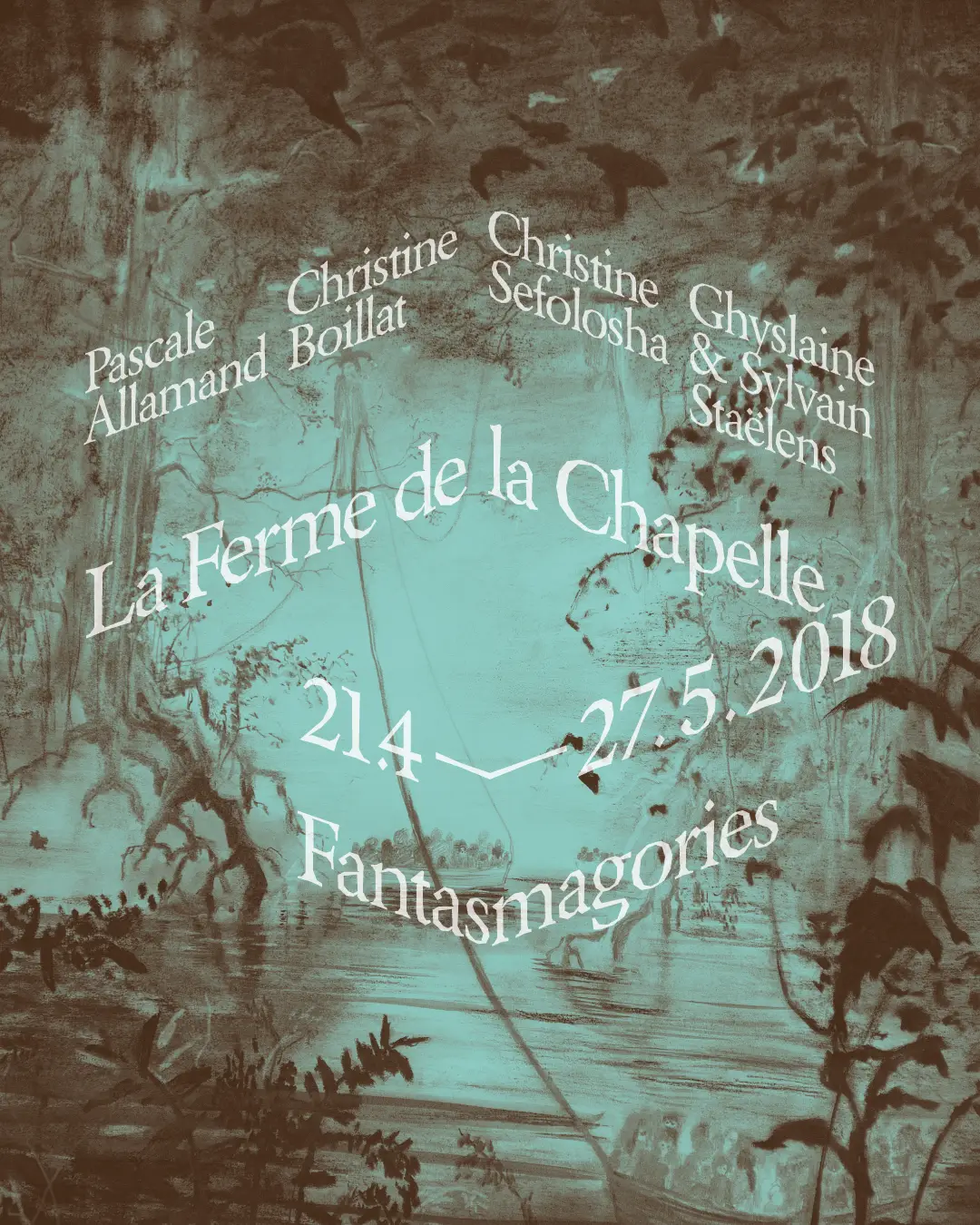 Affiche de l’exposition de Pascale Allamand, Christine Boillat, Christine Sefolosha et Ghyslaine & Sylvain Staëlens à la Ferme de la Chapelle